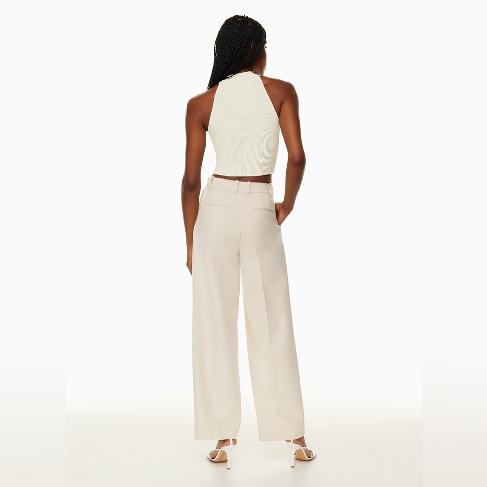Aritzia Babaton Sculpt Knit Halter Top- Matte Pearl Cream Sleeveless Ribbed Tank - Picture 3 of 7